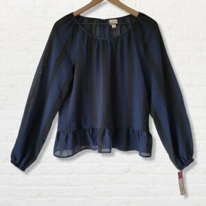 NWT Merona Blouse Black and Blue Peasant Top Women's Size Medium